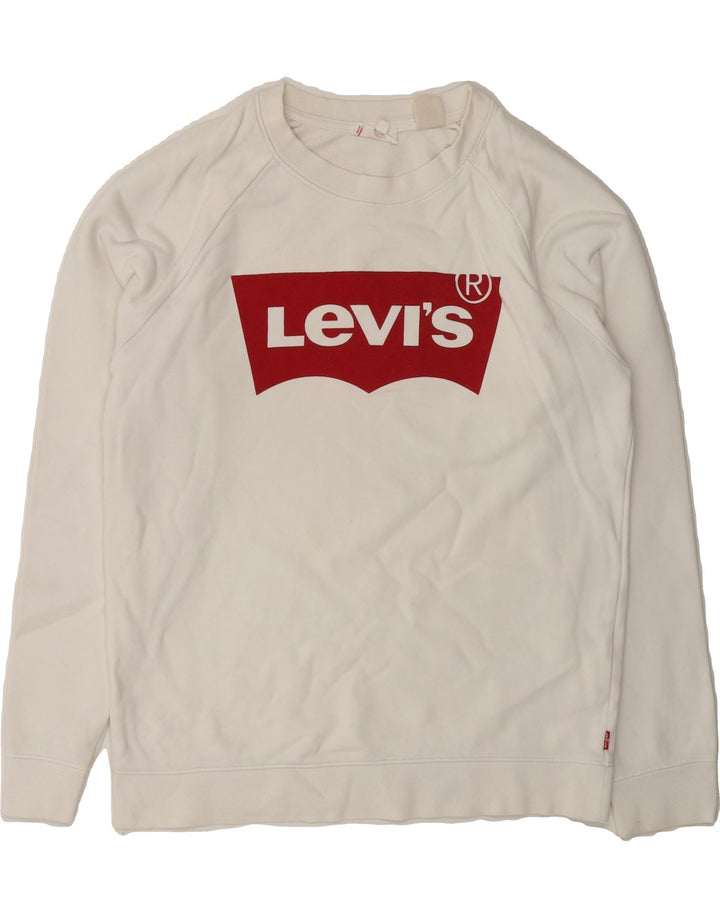 LEVI'S Womens Oversized Graphic Sweatshirt Jumper UK 6 XS White Cotton Vintage Levi's and Second-Hand Levi's from Messina Hembry 