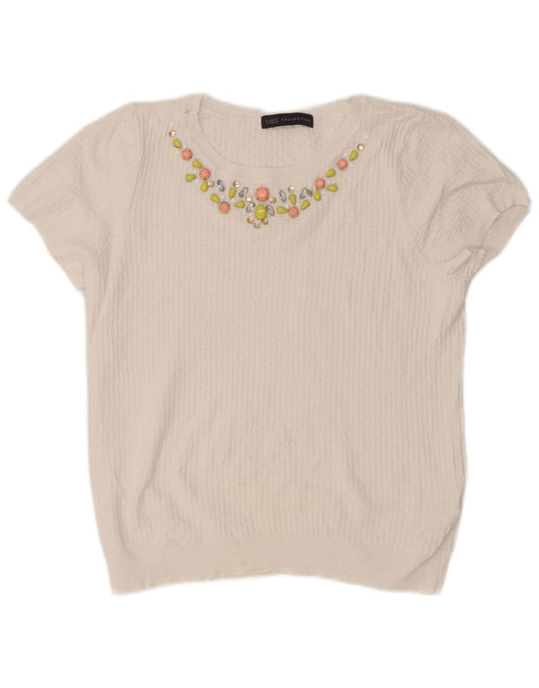 T-shirt corta da donna Marks & Spencer UK 10 piccola in cotone bianco