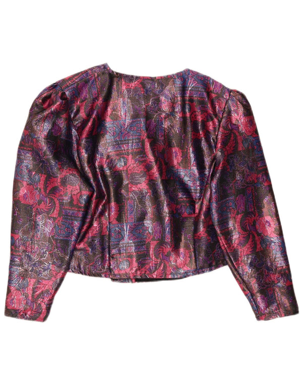 Giacca blazer vintage da donna a 4 bottoni corta UK 16 grande floreale multicolore