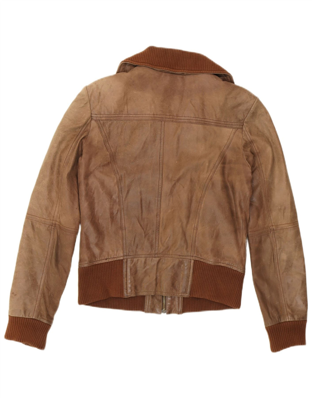 Giubbotto bomber in pelle da donna Bershka UK 14 grande in pelle marrone