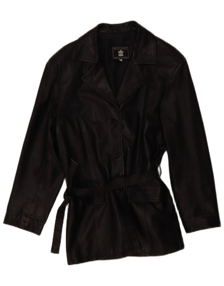 Giacca in pelle da donna vintage UK 14 in pelle nera media