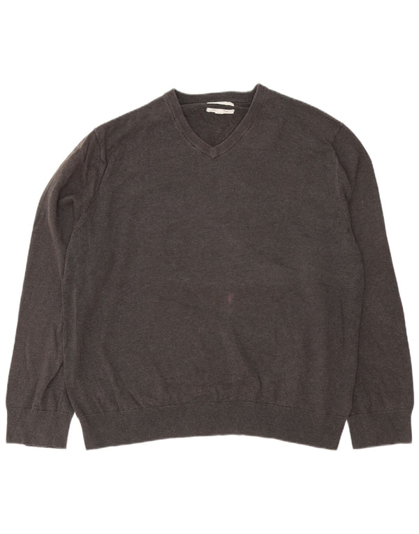 MARKS & SPENCER Mens V-Neck Jumper Sweater 2XL Grey Cotton