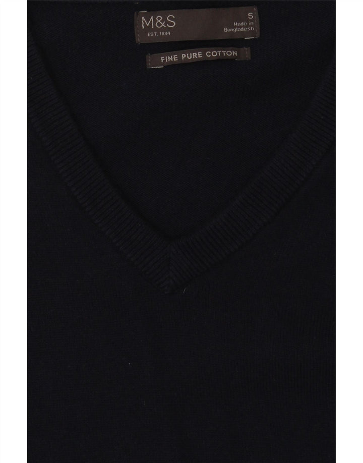 Maglione da uomo con scollo a V Marks & Spencer piccolo in cotone blu navy