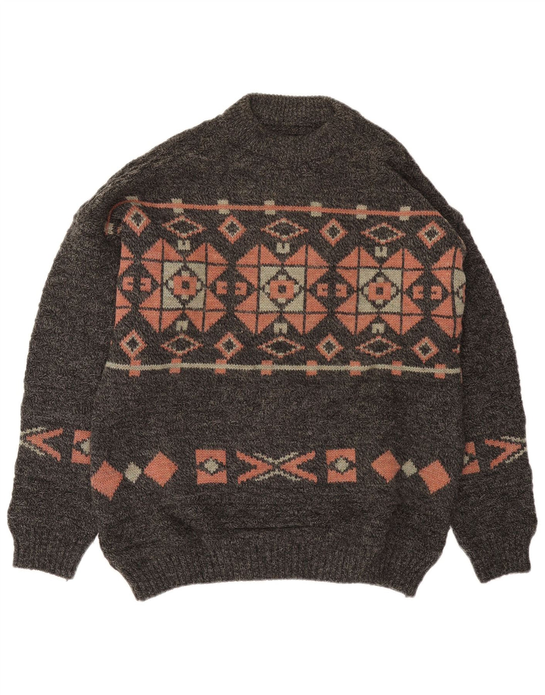 Maglione maglione girocollo vintage da uomo grande grigio Fair Isle