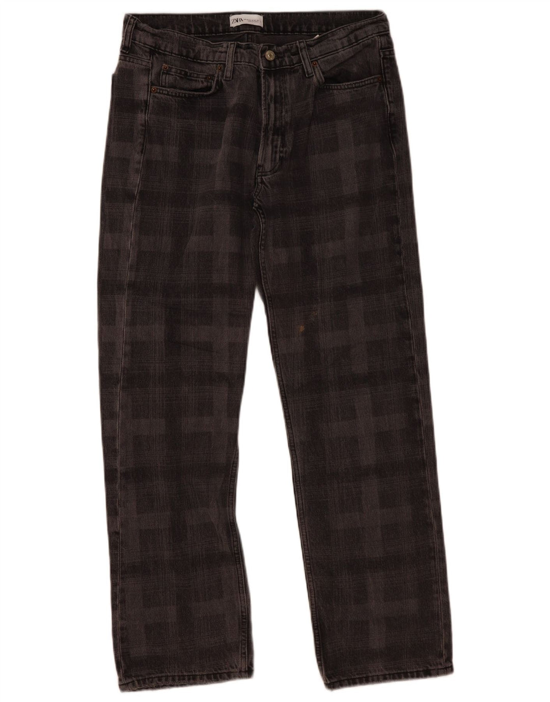 Jeans dritti da donna Zara EU 42 Large W32 L30 Cotone a quadri grigi