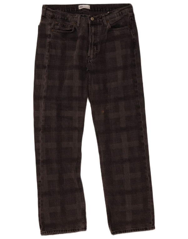 Jeans dritti da donna Zara EU 42 Large W32 L30 Cotone a quadri grigi