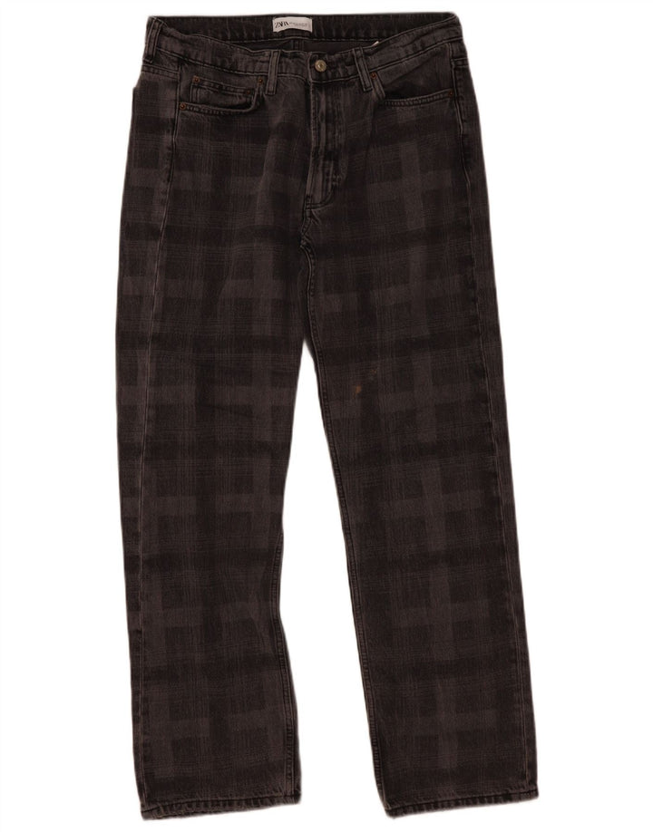 Jeans dritti da donna Zara EU 42 Large W32 L30 Cotone a quadri grigi