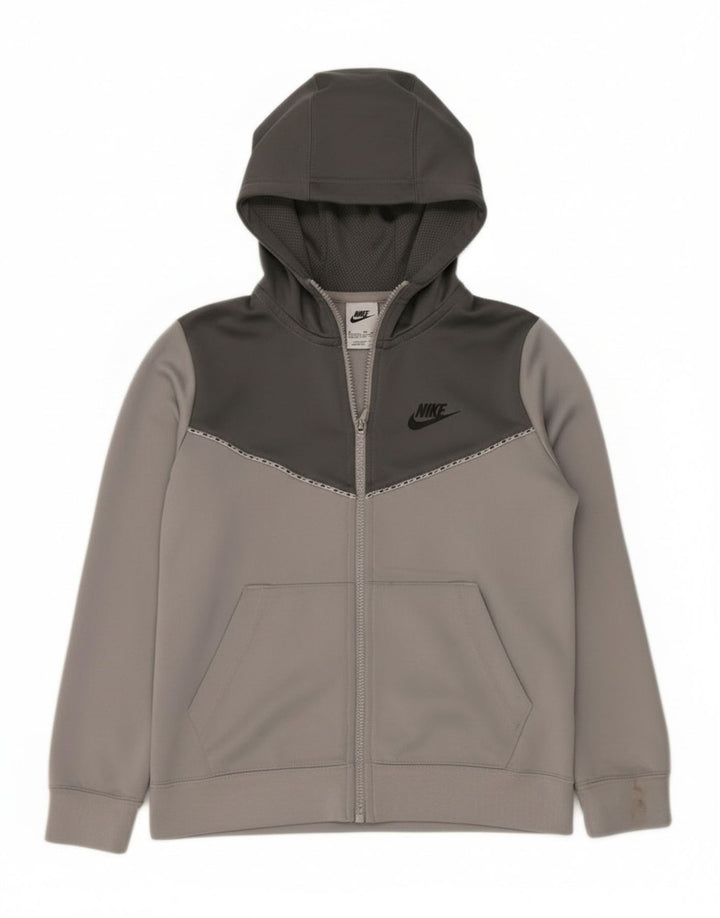 Felpa con cappuccio e zip Nike per ragazzi, 10-11 anni, poliestere color block grigio medio