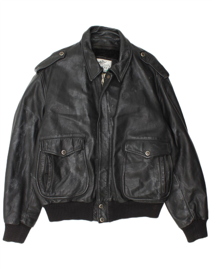Giacca in pelle militare vintage da uomo IT 52 XL in pelle nera