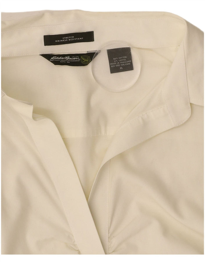 EDDIE BAUER Camicetta pullover da donna con maniche a 3/4 UK 18 XL Cotone bianco
