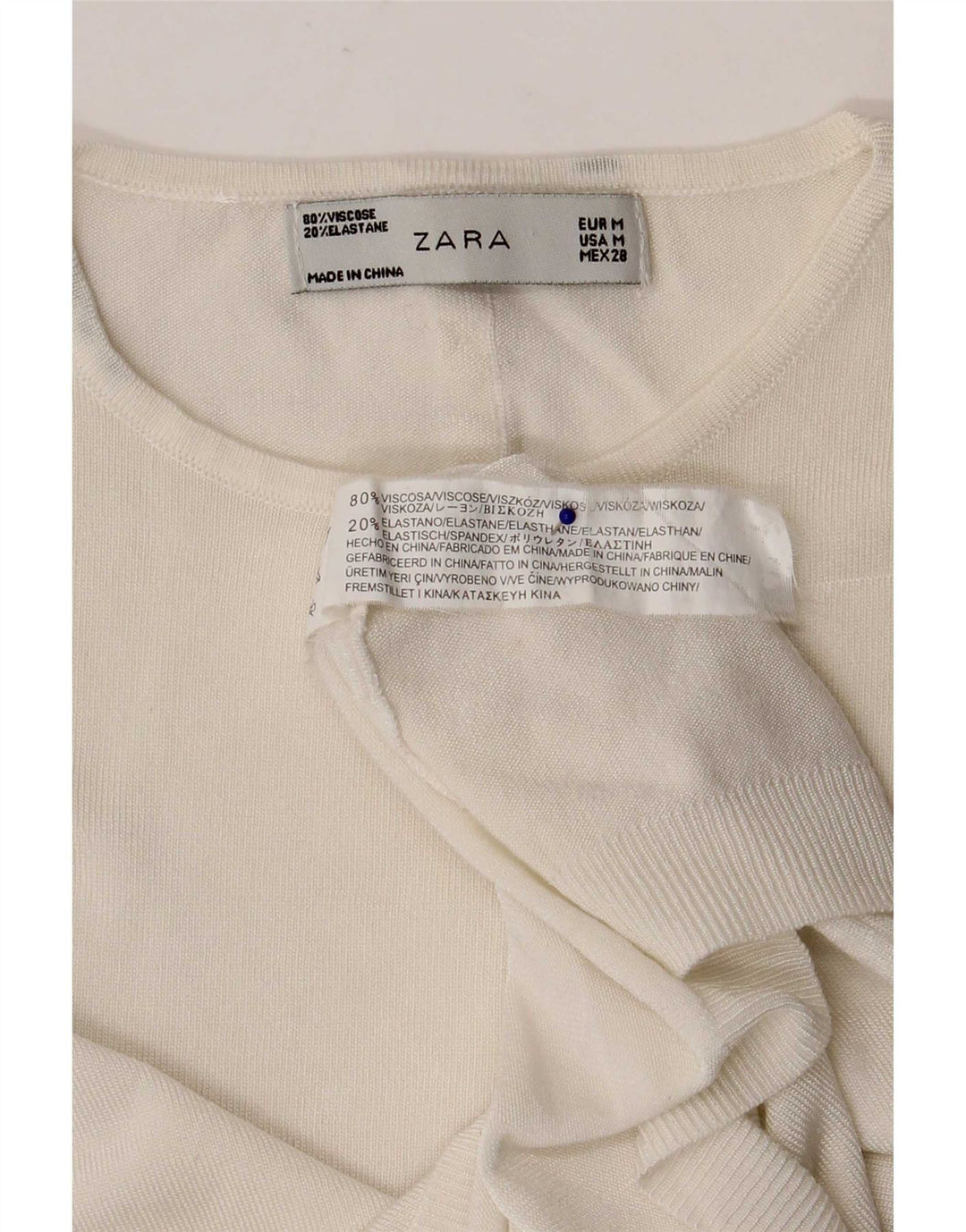 Top corto da donna Zara UK 12 in viscosa bianca media