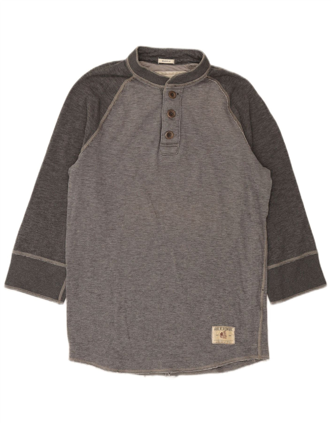 Top da uomo Abercrombie & Fitch manica 3/4 grande in cotone grigio