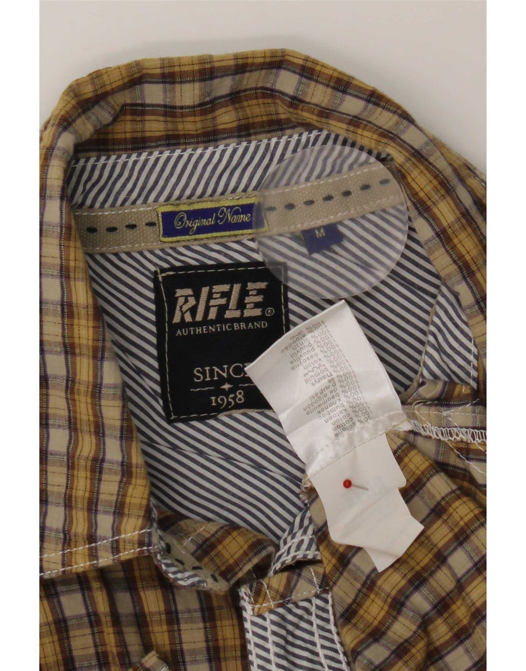 Camicia a maniche corte con grafica da uomo Rifle, cotone a quadri giallo medio