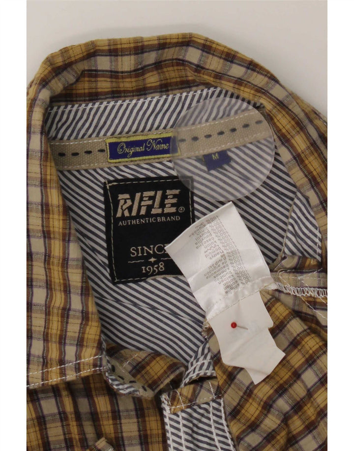 Camicia a maniche corte con grafica da uomo Rifle, cotone a quadri giallo medio