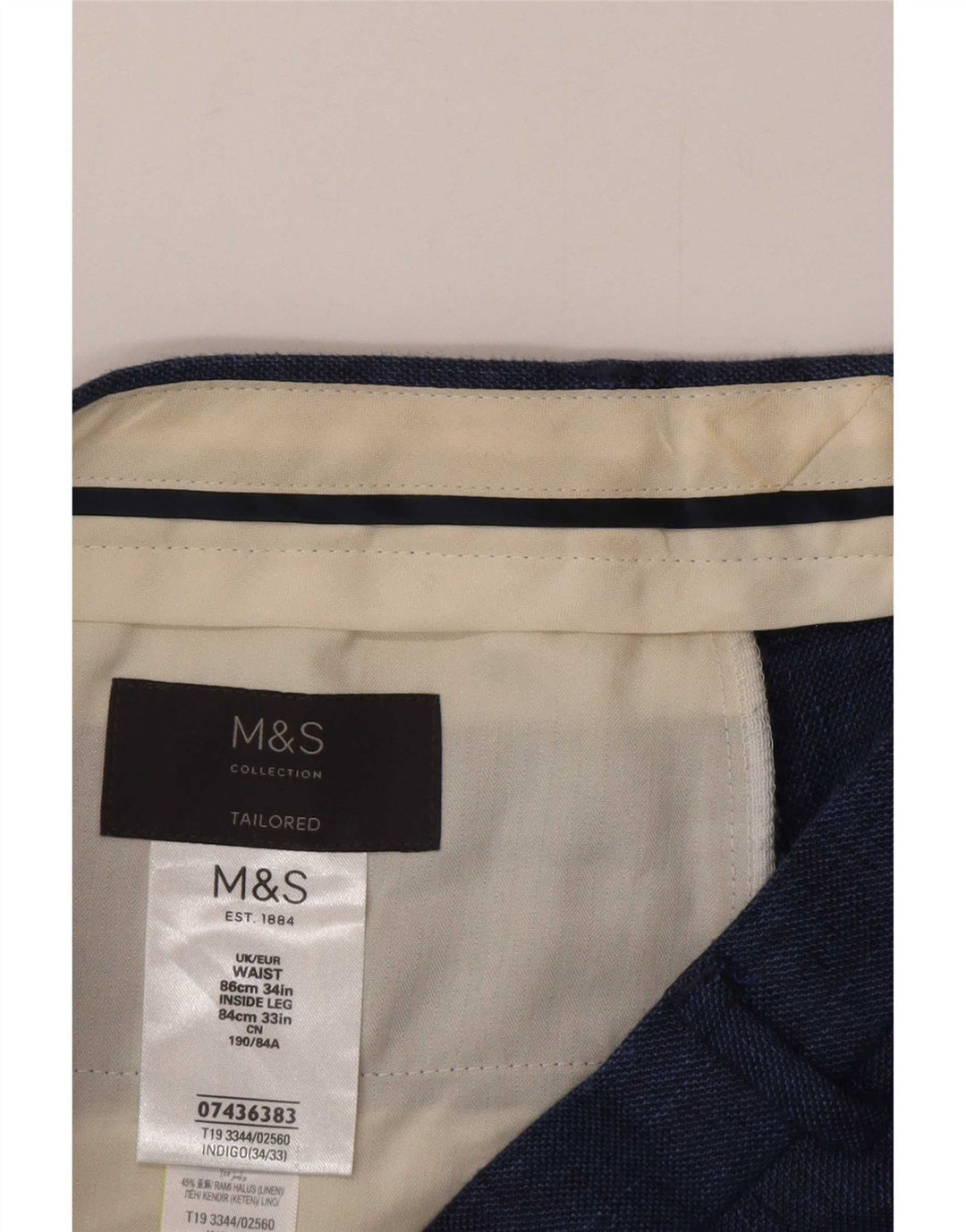 Pantaloni da abito dritti su misura da uomo Marks & Spencer W34 L32 Blu Navy