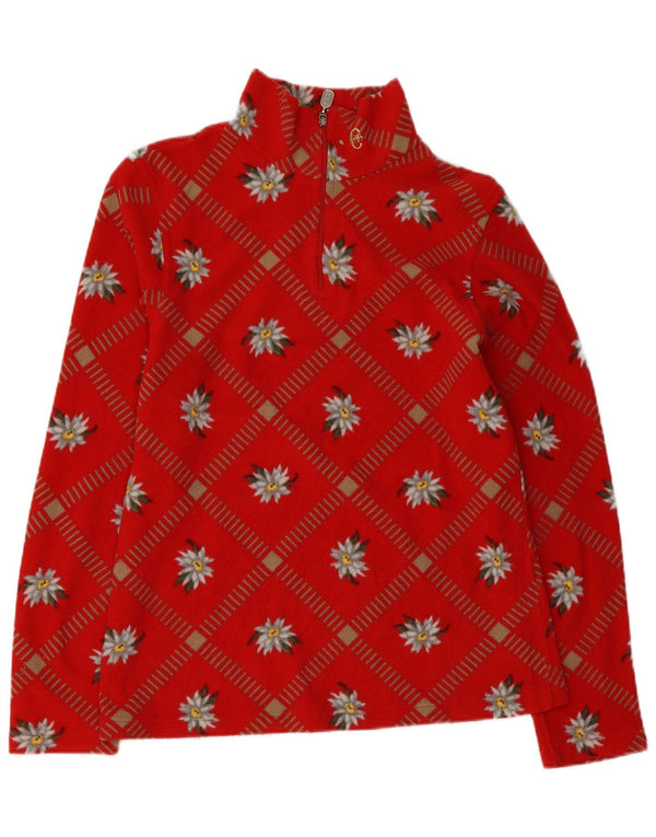 Maglione in pile da donna Conte of Florence con zip e collo UK 12 medio rosso floreale