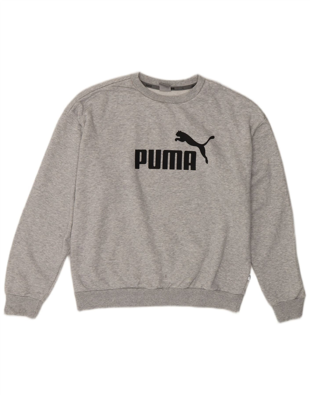 Felpa con grafica PUMA da donna, maglione UK 14, cotone screziato grigio medio