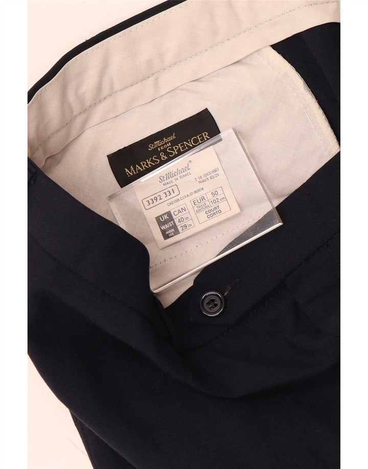 Pantaloni da abito affusolati da uomo Marks & Spencer W40 L29 poliestere blu navy