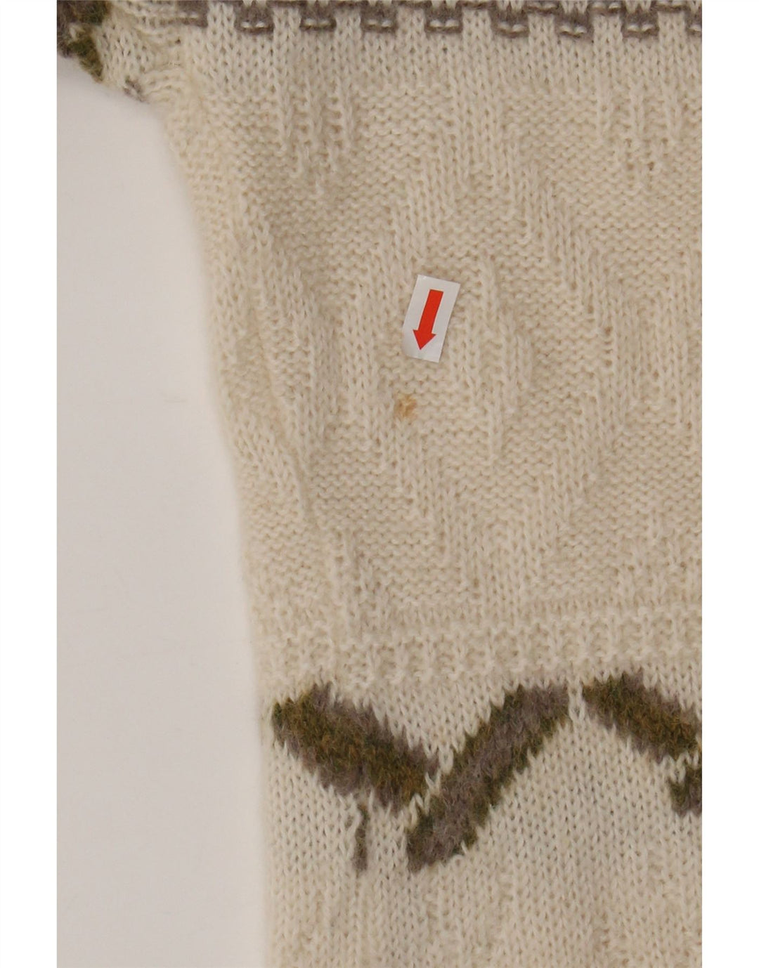 VINTAGE Mens Crew Neck Jumper Sweater XL Off White Geometric Wool Vintage Vintage and Second-Hand Vintage from Messina Hembry 