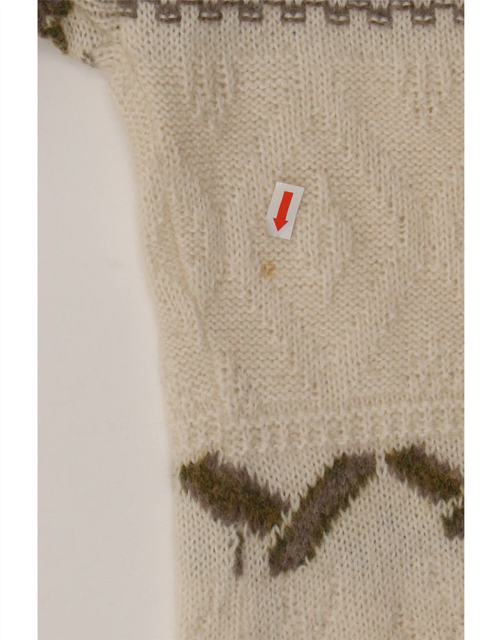 VINTAGE Mens Crew Neck Jumper Sweater XL Off White Geometric Wool Vintage Vintage and Second-Hand Vintage from Messina Hembry 