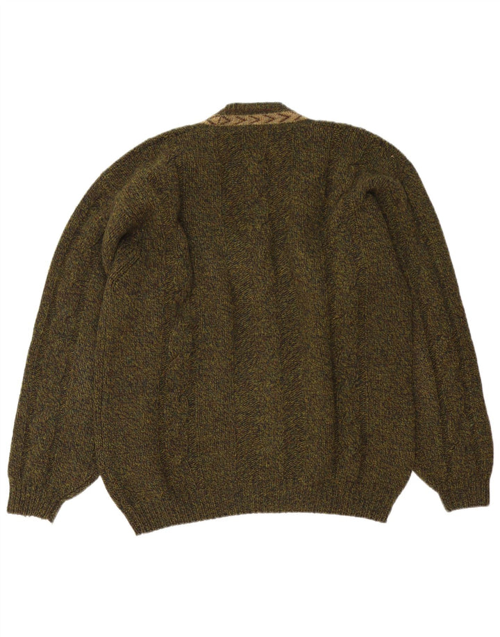 Maglione da uomo con scollo a V Macalastair grande lana geometrica kaki