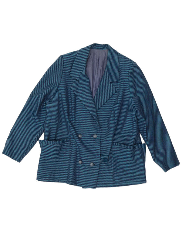 Giacca blazer doppiopetto vintage da donna UK 18 XL a righe blu