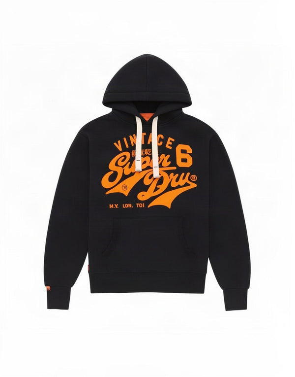 Felpa con cappuccio grafica da uomo Superdry Small in cotone blu navy