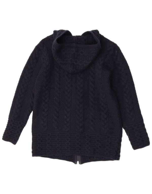 Maglione cardigan con cappuccio da donna Aran Crafts UK 6 XS Lana merino blu navy