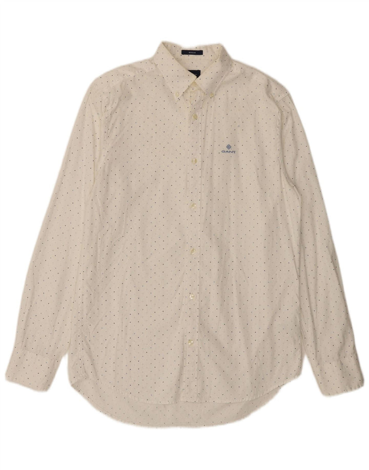 Gant Camicia da uomo vestibilità regolare taglia 15 cotone medio a pois bianco