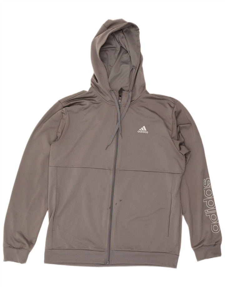 ADIDAS Mens Graphic Zip Hoodie Sweater Large Grey Polyester