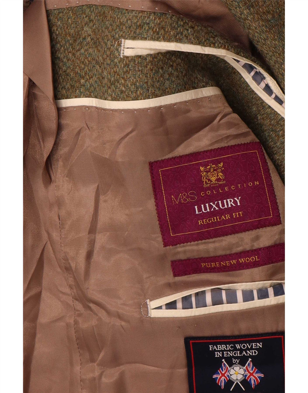 Giacca blazer da uomo Marks & Spencer vestibilità regolare a 2 bottoni UK 38 medio cachi