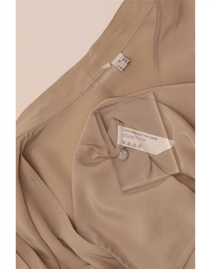 Camicetta da donna vintage con cravatta sul davanti UK 14 grande seta beige