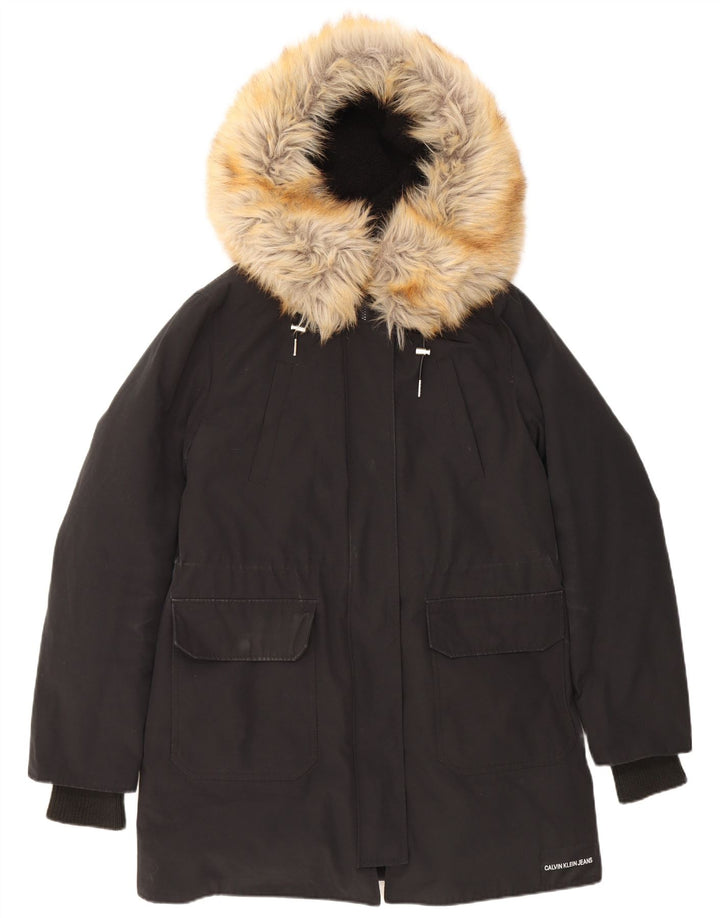 Giacca imbottita con cappuccio da uomo Calvin Klein UK 38 poliestere nero medio