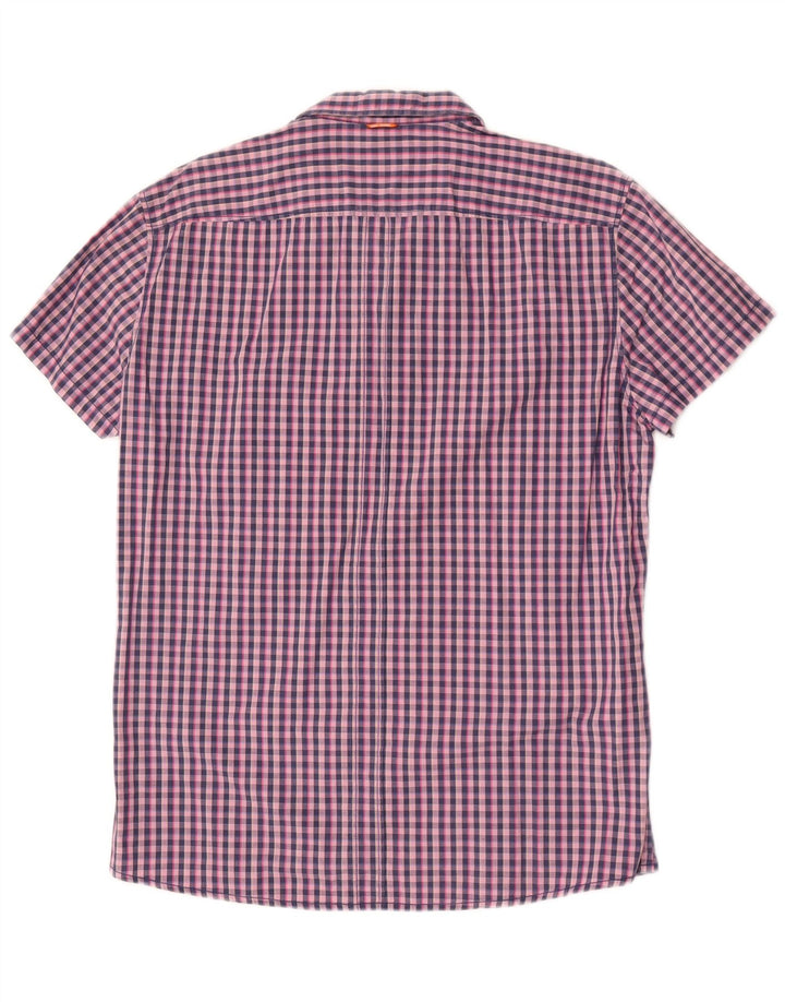 Camicia a maniche corte da uomo Hugo Boss Large Pink Gingham