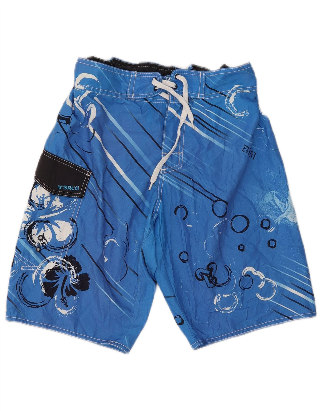 Pantaloncini da bagno grafici da uomo Brugi piccoli in poliestere floreale blu