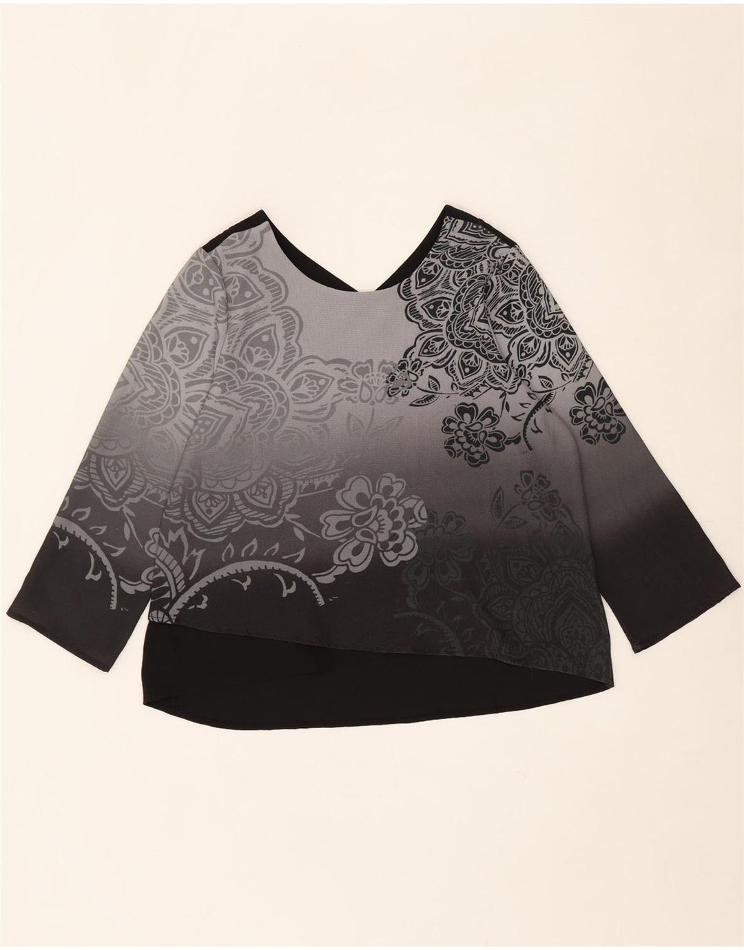 DESIGUAL Womens Top 3/4 Sleeve UK 14 Medium Black Floral Vintage Desigual and Second-Hand Desigual from Messina Hembry 
