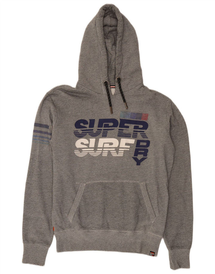 Maglione con cappuccio grafico da uomo Superdry in cotone chiazzato grigio medio
