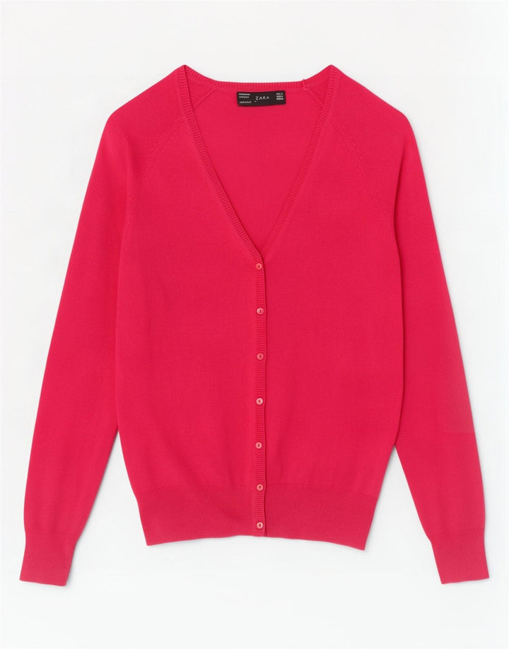 Maglione cardigan da donna Zara UK 12 cotone rosa medio