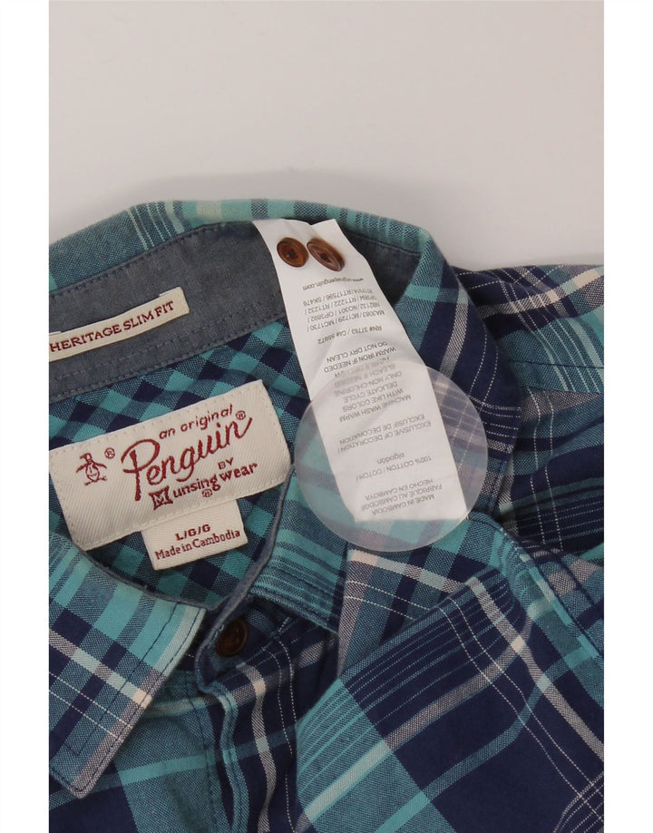 Penguin - Camicia slim fit Heritage da uomo, grande, in cotone a quadri blu navy