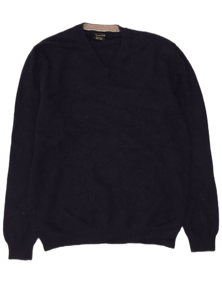 Massimo Dutti Maglione da donna con scollo a V UK 18 XL Lana blu navy