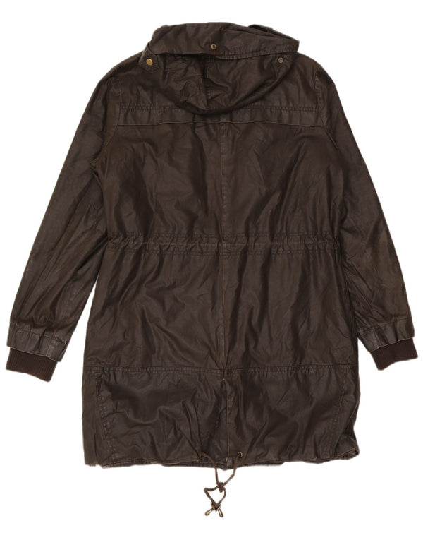 Giacca da donna in cotone cerato con cappuccio Marks & Spencer UK 16 grande cotone marrone