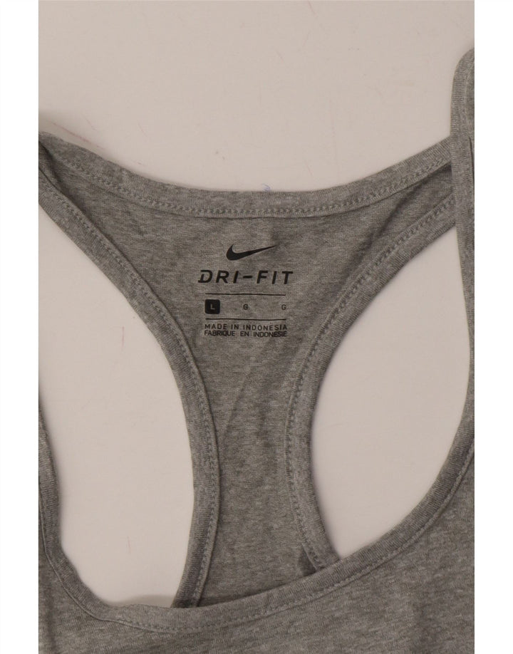 NIKE Womens Dri Fit Graphic Vest Top UK 16 Large Grey Polyester Vintage Nike and Second-Hand Nike from Messina Hembry 