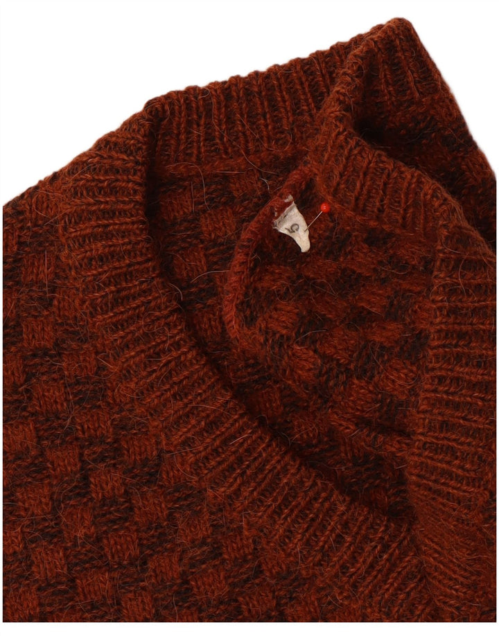 Maglione vintage da uomo con scollo a V piccolo marrone geometrico