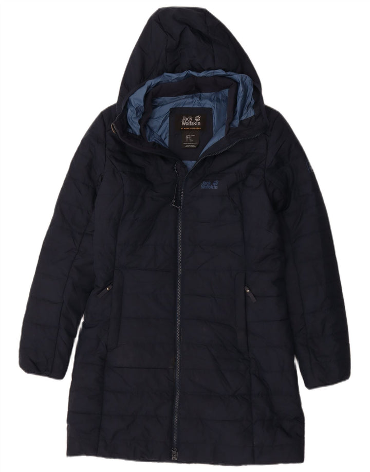 Cappotto imbottito con cappuccio da donna Jack Wolfskin UK 8/10 piccolo poliestere blu navy