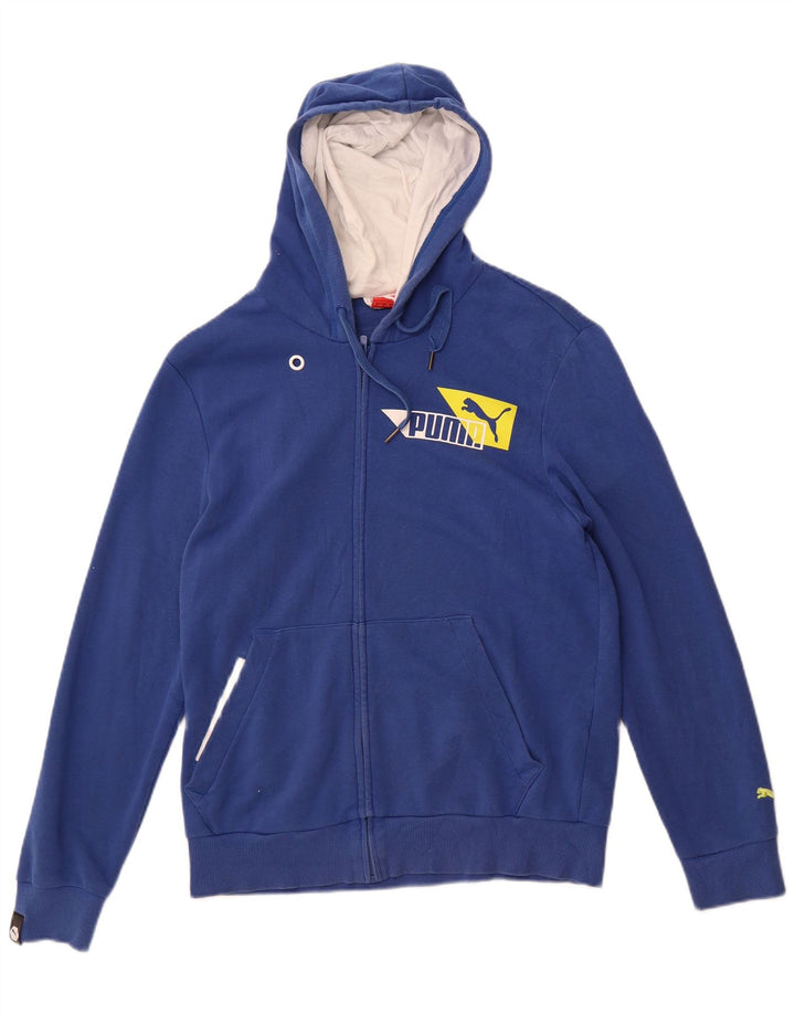 Felpa con cappuccio e zip grafica da uomo Puma piccola in cotone blu