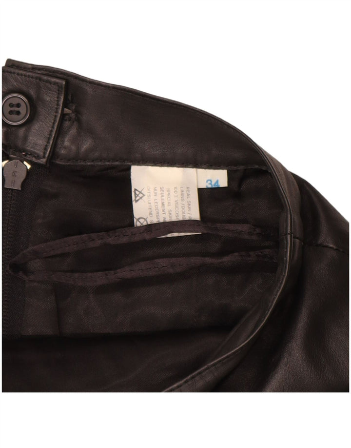 Gonna in pelle da donna VINTAGE EU 34 XS W24 Pelle nera