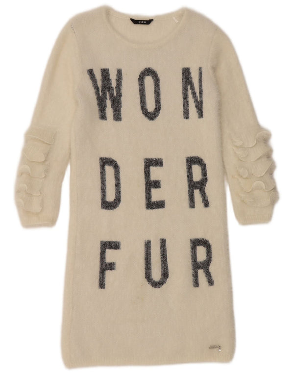 Abito maglione grafico per ragazze Guess a maniche lunghe 9-10 anni in poliammide bianco