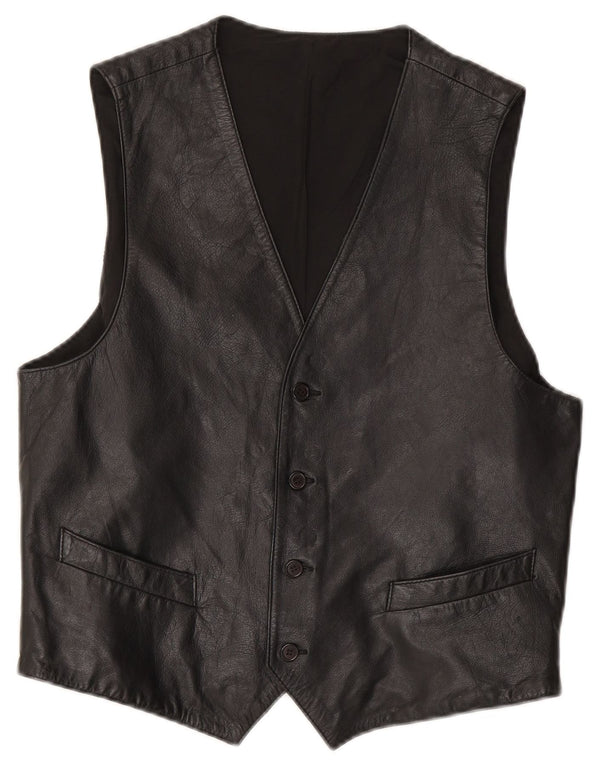 Vintage Mens Leather Waistcoat IT 50 Medium Black