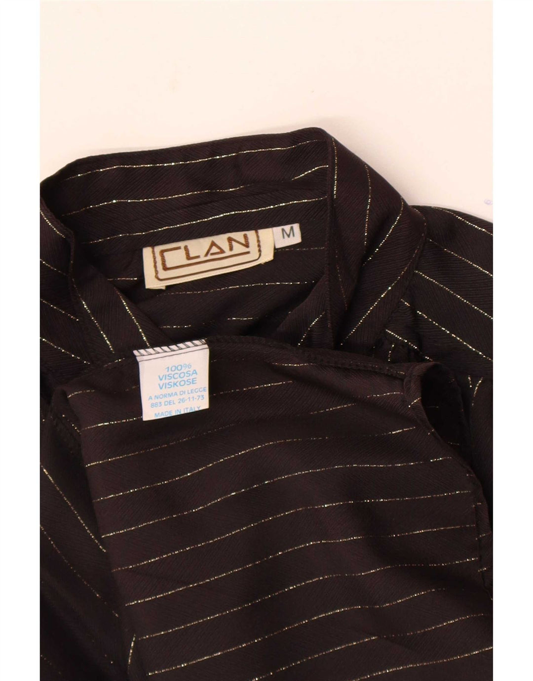 Camicetta camicia vintage da donna UK 14 gessato nero medio