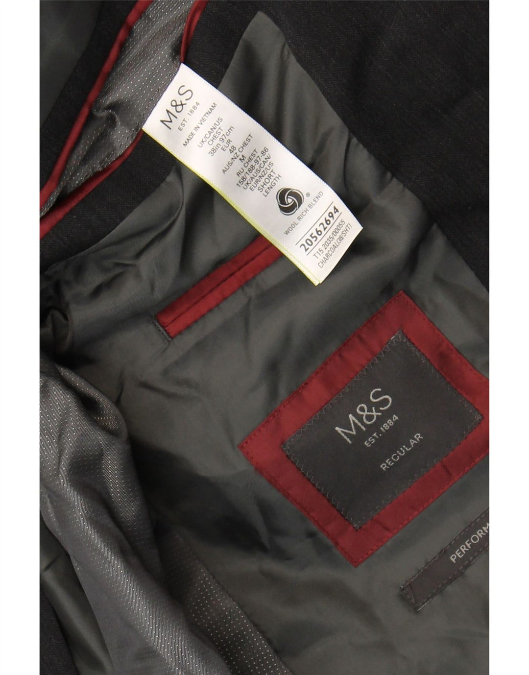 Giacca blazer a 2 bottoni da uomo Marks & Spencer UK 38 Lana grigio medio
